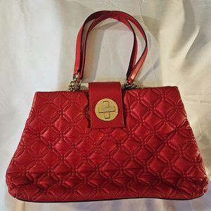 Kate Spade Red Leather Quilted Large Shoulder Handbag Purse